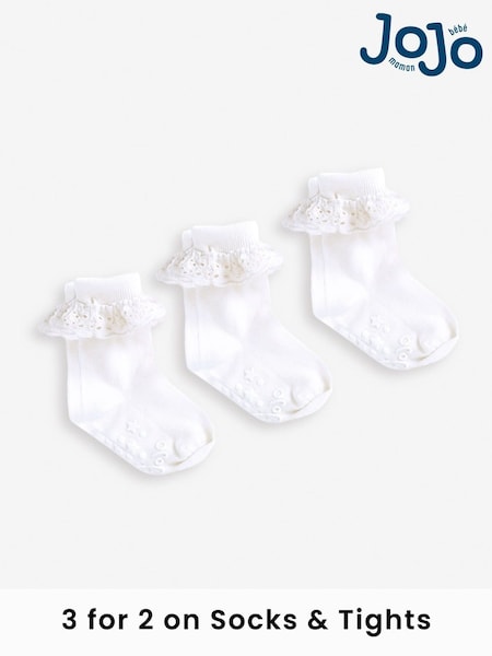 JoJo Maman Bébé White 3-Pack Frilly Socks (602288) | £9.50