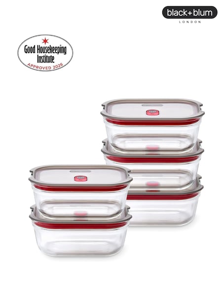 Black & Blum Set Of 5 600ml Glass Stack And Nest Food Storage Boxes