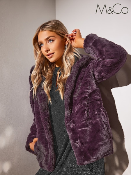 M&Co Purple Plush Faux Fur Coat (602752) | £80