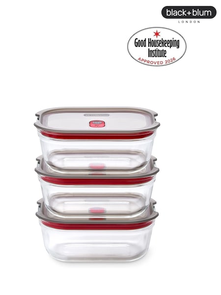 Black & Blum Set Of 3 600ml Glass Stack And Nest Food Storage Boxes