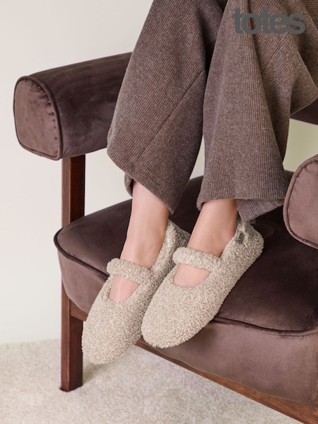 Natural - Totes Borg Mary Jane Ballet Slippers