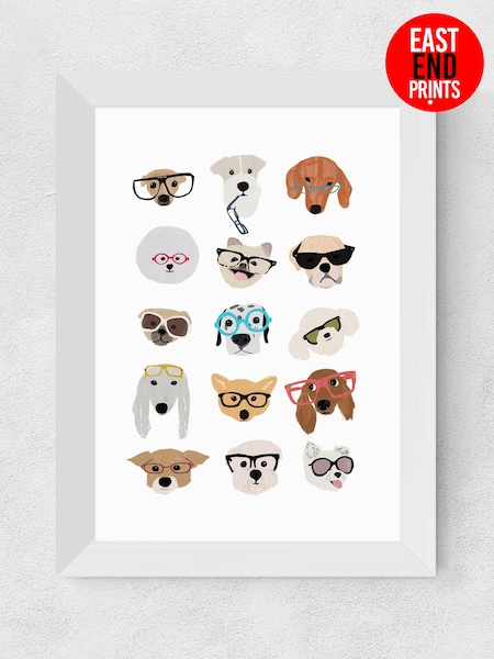 White Dogs in Glasses by Hanna Melin Framed Print (603095) | £50 - £80