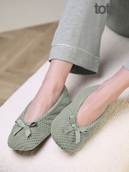 Green - Totes Popcorn Terry Ballet Slippers With Cushioned Comfort