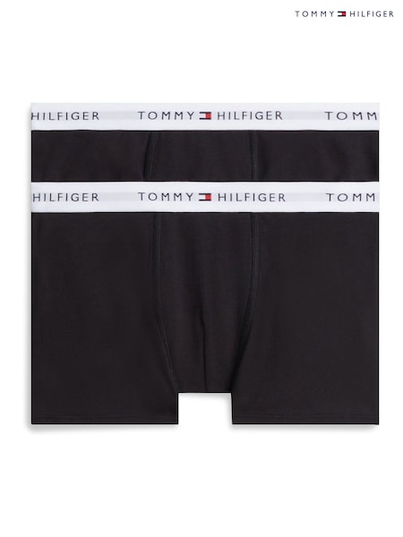 Black - Tommy Hilfiger Signature Logo Waistband Trunks 2-pack