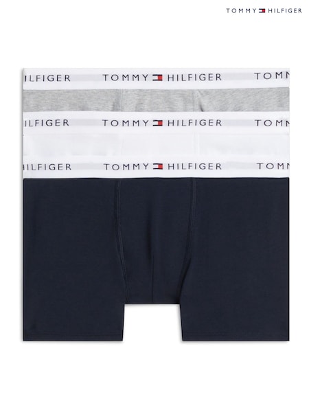 Grey - Tommy Hilfiger Signature Logo Waistband Trunks 3-pack