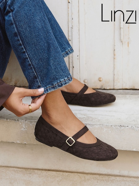 Brown Suede - Linzi Index Woven Mary Jane Shoes