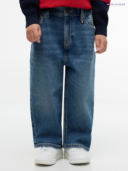 Blue - Tommy Hilfiger Graphic Elasticated Waist Wide Leg Jeans