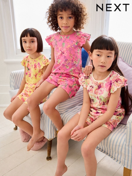 Pink/ Yellow Floral Short Pyjamas 3 Pack (9mths-12yrs) (604291) | £23 - £30
