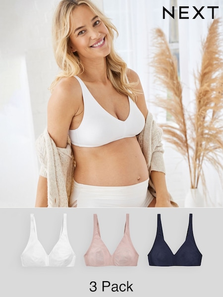 White/Navy Blue/Pink Non Pad Non Wire Cotton Blend Ultimate Comfort Bras 3 Pack (605235) | £28