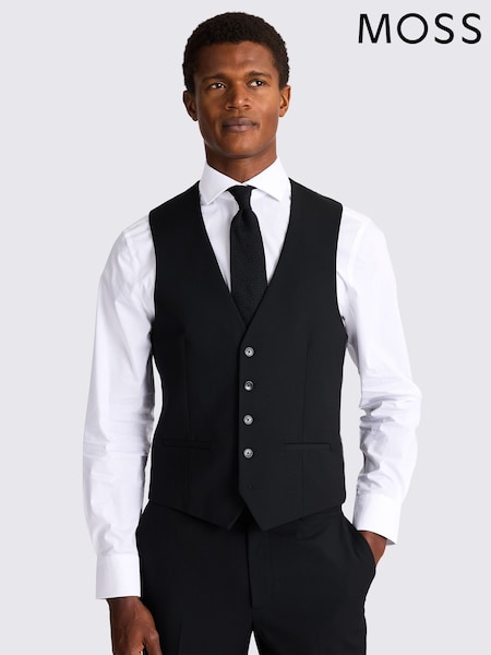 MOSS Black Slim Stretch Suit: Waistcoat (605237) | £70