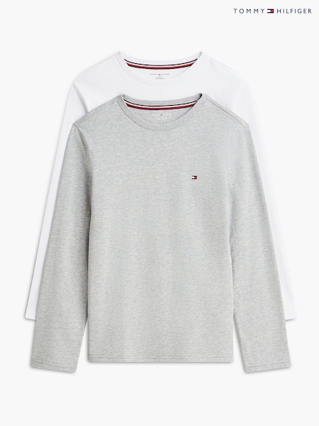 Grey - Tommy Hilfiger Signature Jersey Long Sleeve Lounge T-shirts 2-pack