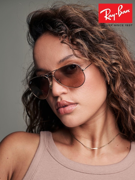 Ray-Ban Rose Gold Aviator Large Metal Sunglasses (605819) | £174