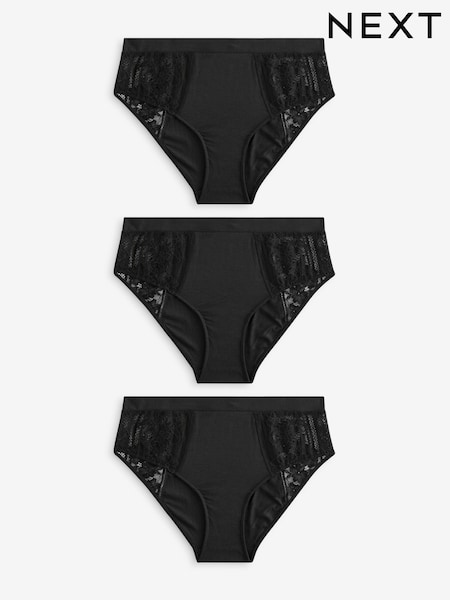 Black High Rise Modal & Lace Knickers 3 Pack (606385) | £20