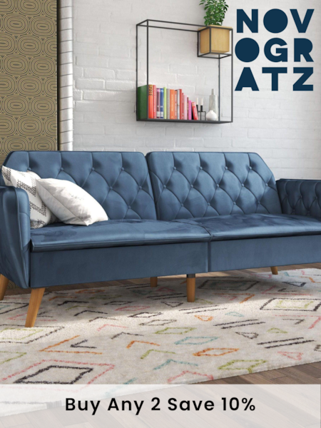 Novogratz Blue Tallulah Velvet Memory Foam Futon (608151) | £610
