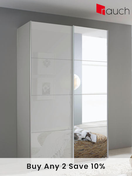 Rauch Grey Courtney Glass and Mirror Sliding Semi 1.3m Sliding Fitted Wardrobe (608355) | £690