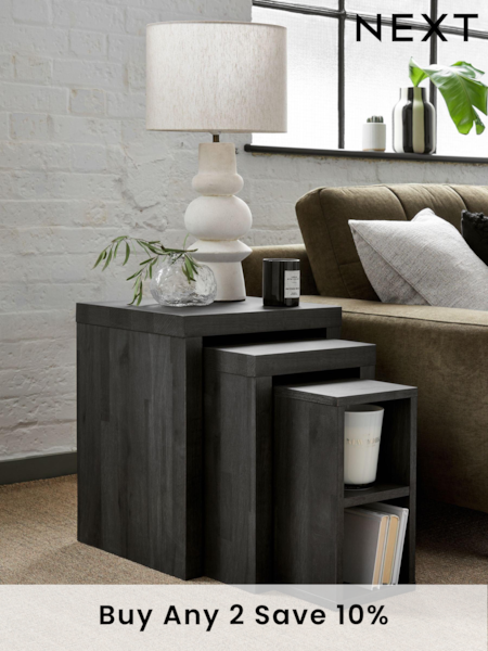 Black Bronx Oak Effect Rectangle Set of 3 Nest of Tables (608896) | £199