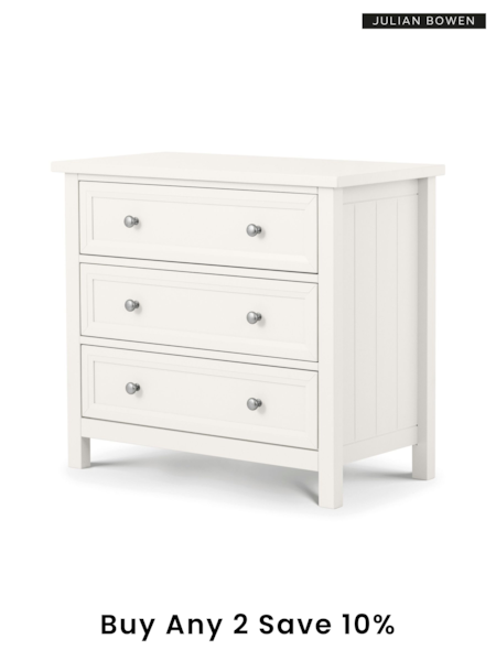 Julian Bowen Surf White Maine 3 Drawer Chest of Drawers (610503) | £295