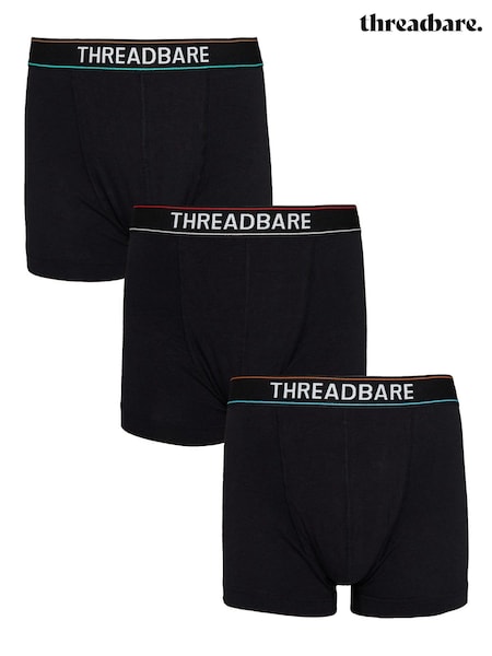 Threadbare Black Chrome Dark Black Hipster Boxers 3 Pack (610608) | £18