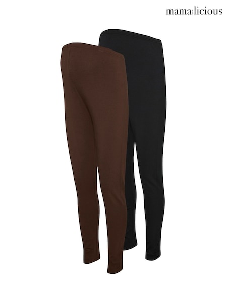 Brown/Black - Mamalicious Maternity Leggings 2 Pack