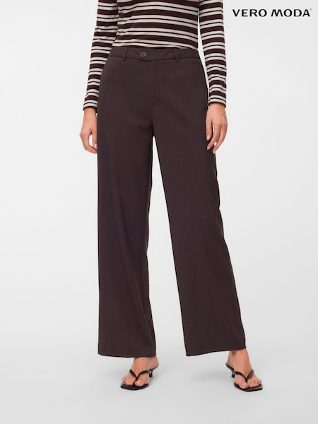 Brown - Vero Moda Mid Rise Straight Leg Trousers
