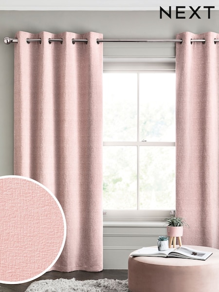 Pink Blush Heavyweight Chenille Eyelet Lined Curtains (610728) | £60 - £175