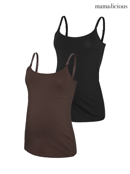 Brown/Black - Mamalicious Maternity And Nursing Tops 2 Pack