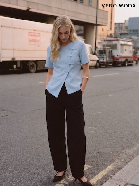 Black - Vero Moda Mid Rise Barrel Leg Trousers