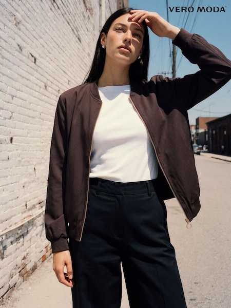 Brown - Vero Moda Lightweight Bomber Jacket