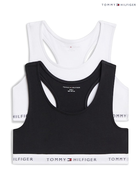 White/Black - Tommy Hilfiger Signature Logo Racerback Bralettes 2-pack