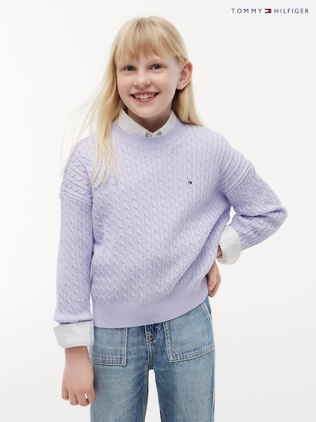 Purple - Tommy Hilfiger Relaxed Cable Knit Jumper