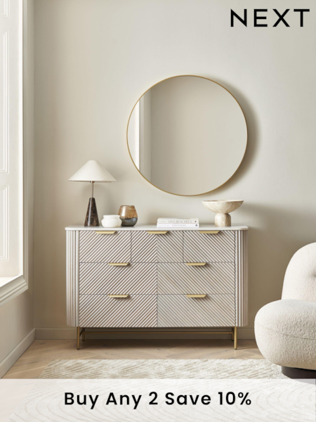 Light Grey Valencia Marble and Mango Wood 7 Drawer Chest of Drawers (611513) | £999