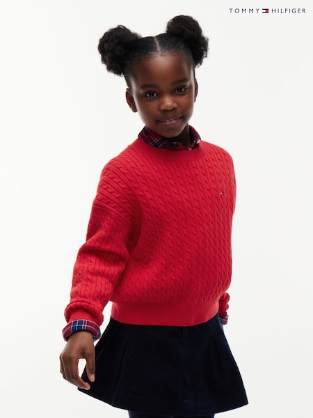 Red - Tommy Hilfiger Relaxed Cable Knit Jumper