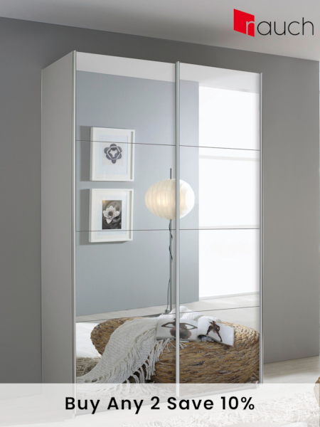 Rauch Light Grey Cameron Mirror 1.3m Sliding Semi-Fitted Wardrobe (611846) | £667