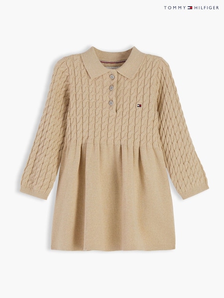 Gold - Tommy Hilfiger Cable Knit Relaxed Polo Jumper Dress