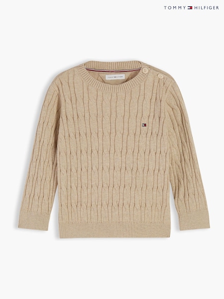 Gold - Tommy Hilfiger Flag Embroidery Cable Knit Jumper