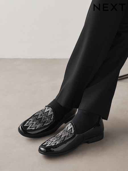 Black - Regular Patent Embellished Loafers