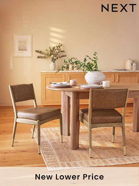 Set of 2 Vintage Faux Leather Tan Brown Flinton Dining Chairs (612606) | £330