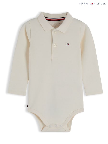 White - Tommy Hilfiger Polo Collar Long Sleeve Bodysuit