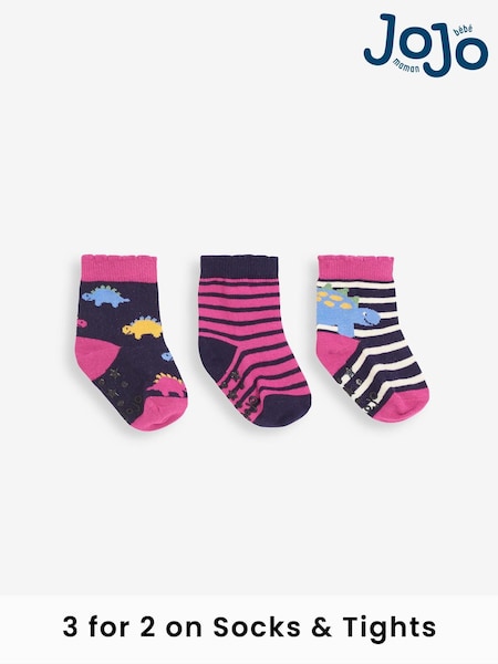 JoJo Maman Bébé Navy Blue Dino Socks 3 Pack (613034) | £9.50