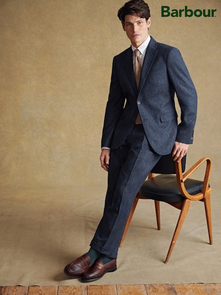 Barbour® Blue Donegal Slim Fit Suit Jacket (614132) | £250