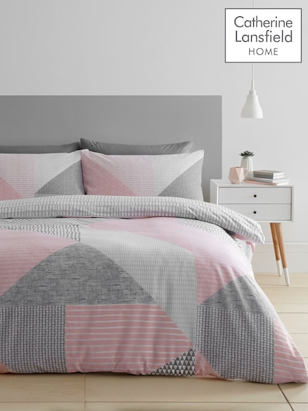 Catherine Lansfield Pink Larsson Geo Duvet Cover and Pillowcase Set (614253) | £17 - £28