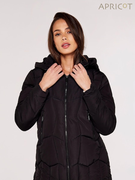 Apricot Black Mixed Panel Hooded Puffer Jacket (614379) | £54