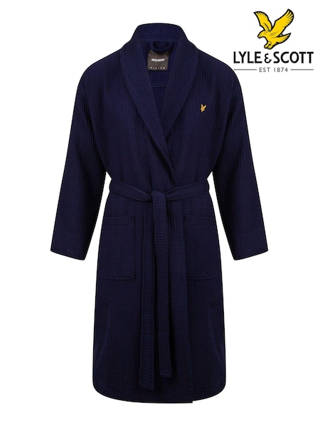 Lyle & Scott Blue 100% Cotton Premium Waffle Bathrobe (614466) | £75