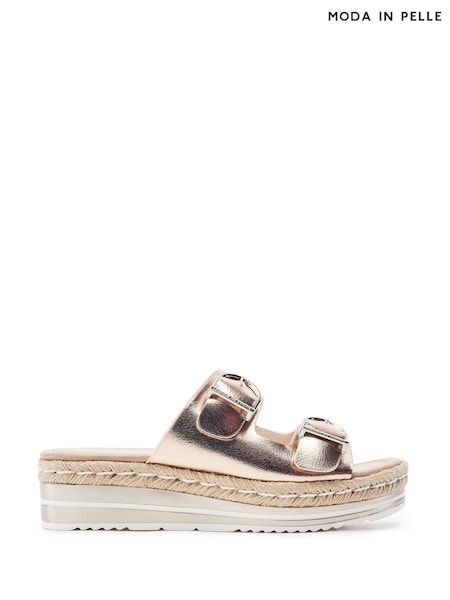 Gold - Moda In Pelle Nestta Double Buckle Sandals