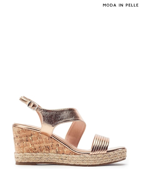 Gold - Moda In Pelle Spotalia Asymmetric Strap Wedge Sandals