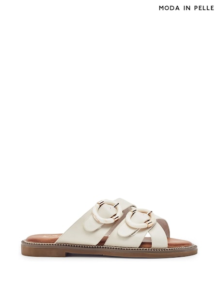 White - Moda In Pelle Navya Flat Cross Straps Mule Sandals