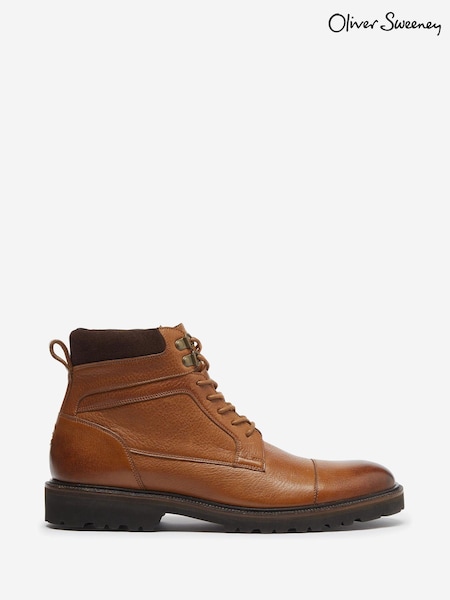 Oliver Sweeney Woodstock Tan Grained Leather Lace up Brown Boots (615532) | £199