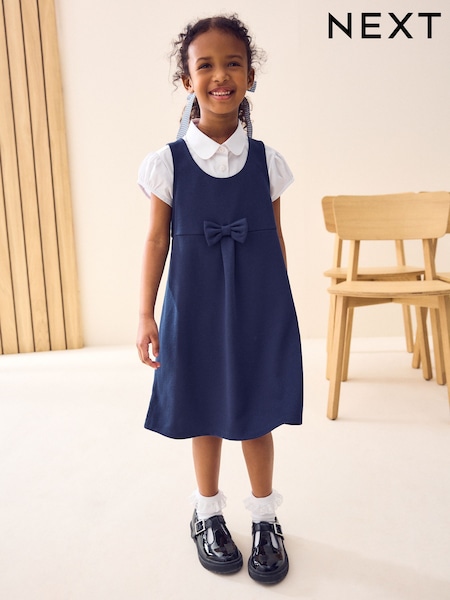 Navy Jersey Stretch Bow School Pinafore (3-14yrs) (615652) | £10 - £13