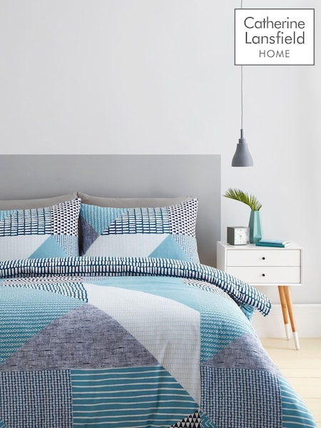 Catherine Lansfield Teal Blue Larsson Geo Duvet Cover and Pillowcase Set (616784) | £17 - £28