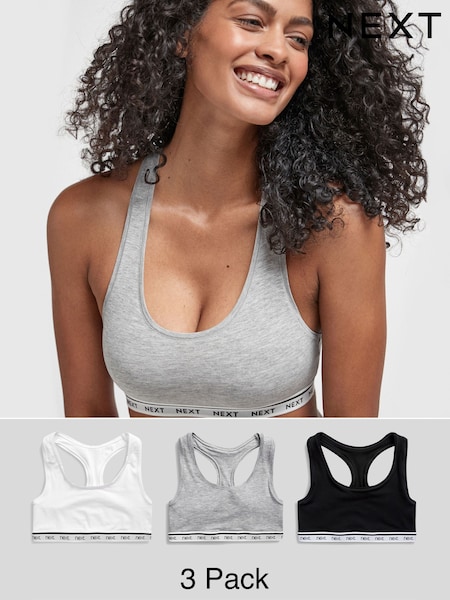 Black/Grey Marl/White Cotton Ultimate Comfort Crop Tops 3 Pack (617221) | £26